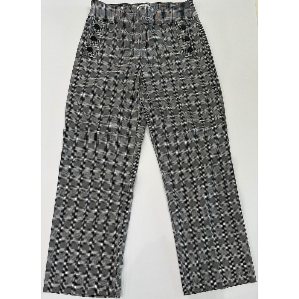 EST. 1946 Contemporary Womens Gray Plaid Wide Leg Sailor Button Trousers 14